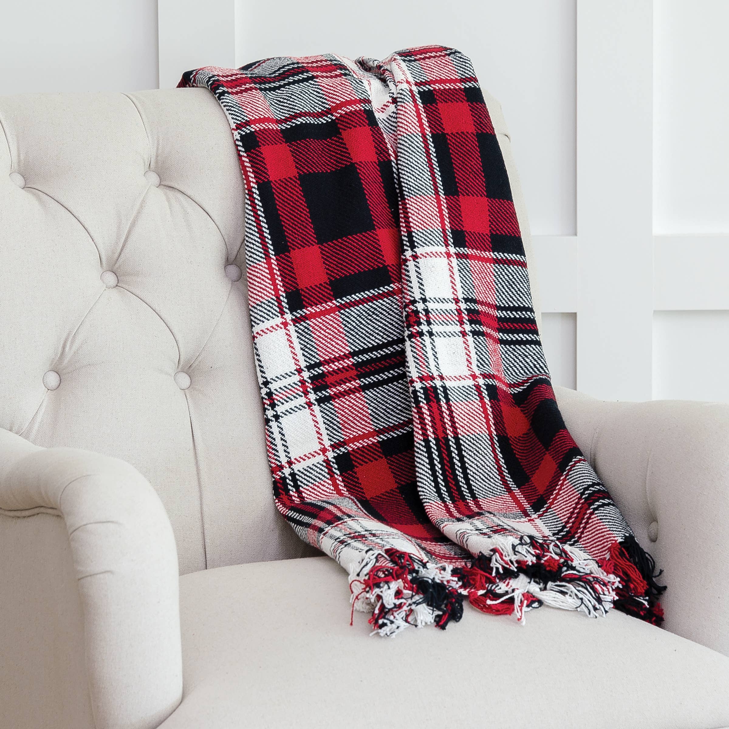 C&F Home - Vente Plaids - Couverture à carreaux rouge Fireside2