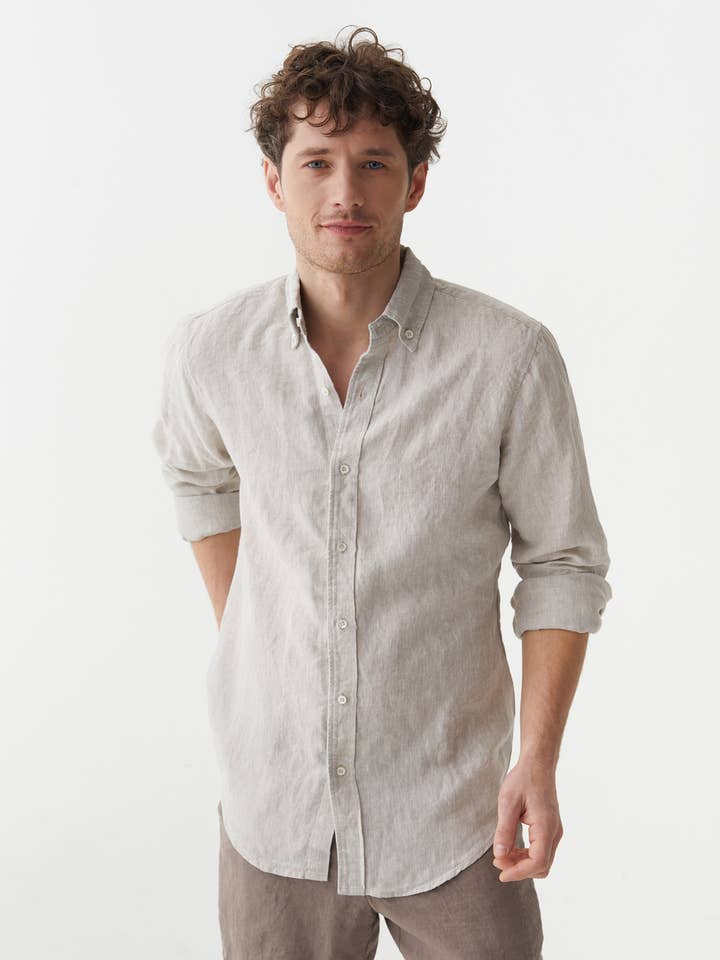MagicLinen (We handle U.S. import procedures for you) - Wholesale Shirt - Men's - Classic men's linen shirt Sintra in Natural Melange