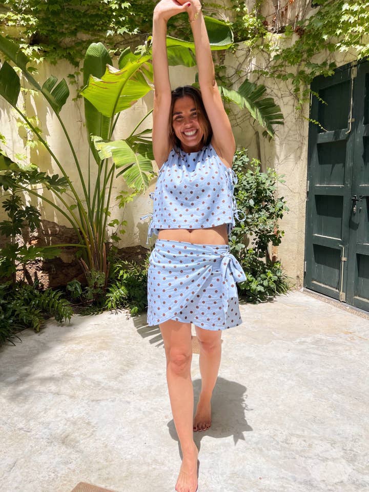 MindTraveler - Wholesale Skirt – Women’s - Macarena Skirt with Light Blue and Brown Polka Dots7