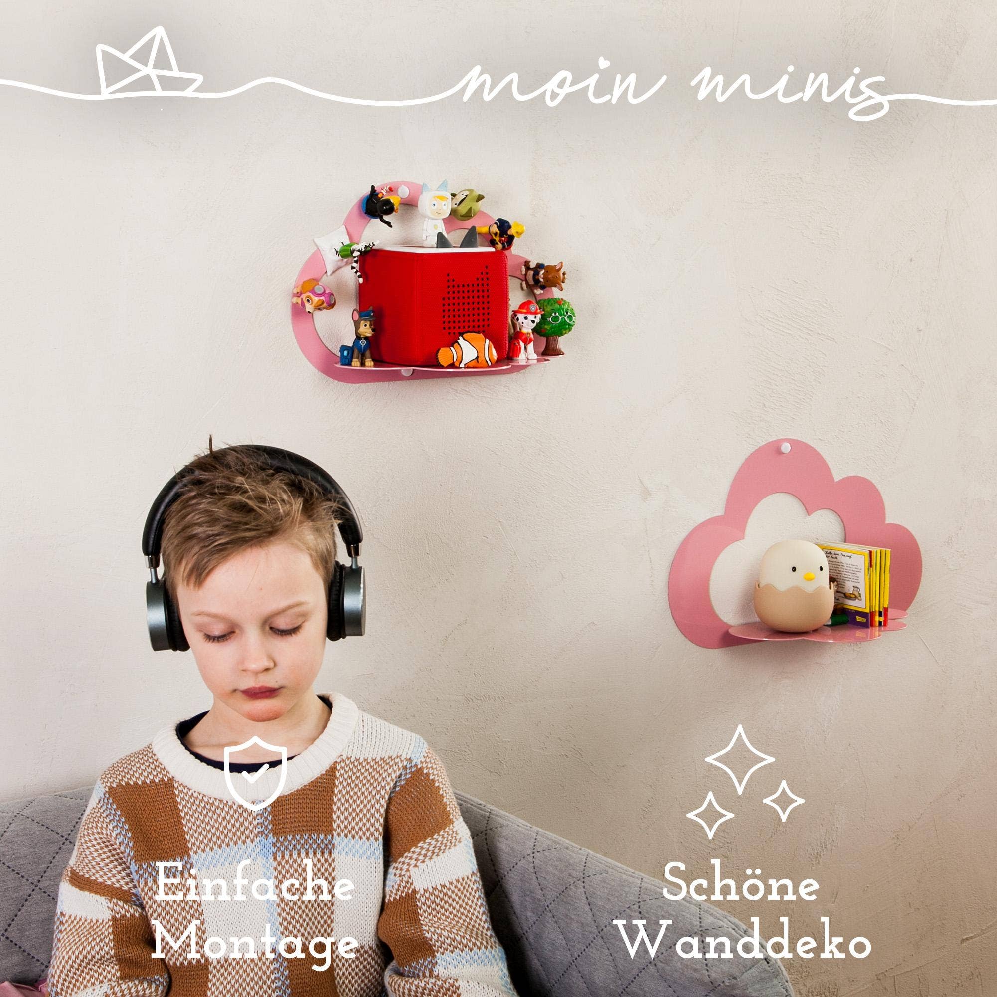 Mixcover GmbH - Wholesale Wall Mounted Shelf - Moin minis cloud pink magnetic shelf compatible with 25 Tonie figures and Tonie box cloud shelf for children audio figures magnetic shelf3