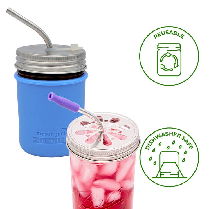 Mason Jar Lifestyle - Wholesale Drinking Straw - Short Thin Bent Stainless Steel Straw for Half Pint Jar