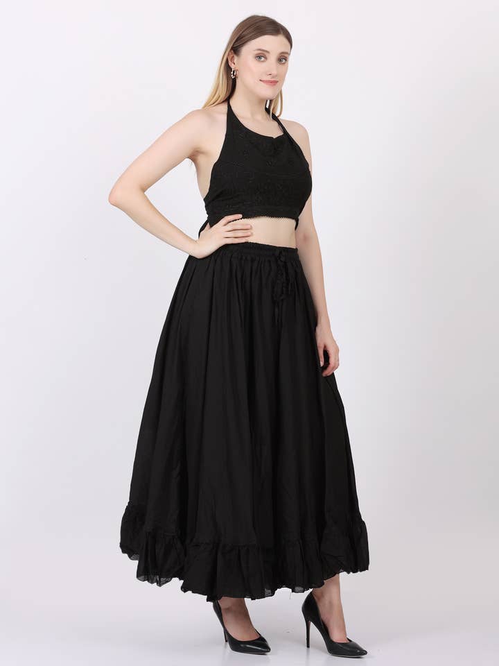 Wevez - Wholesale Skirt - Women's - Women's Casual 16 Yard, 100% Cotton, Flamenco Black Skirt3