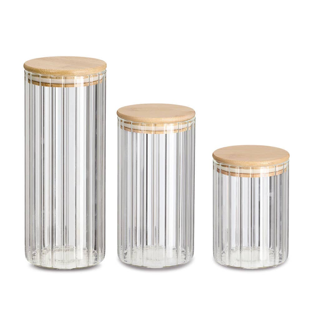 transparent Storage jar "Rillen" with bamboo lid, 1100 ml for wholesale on Faire2