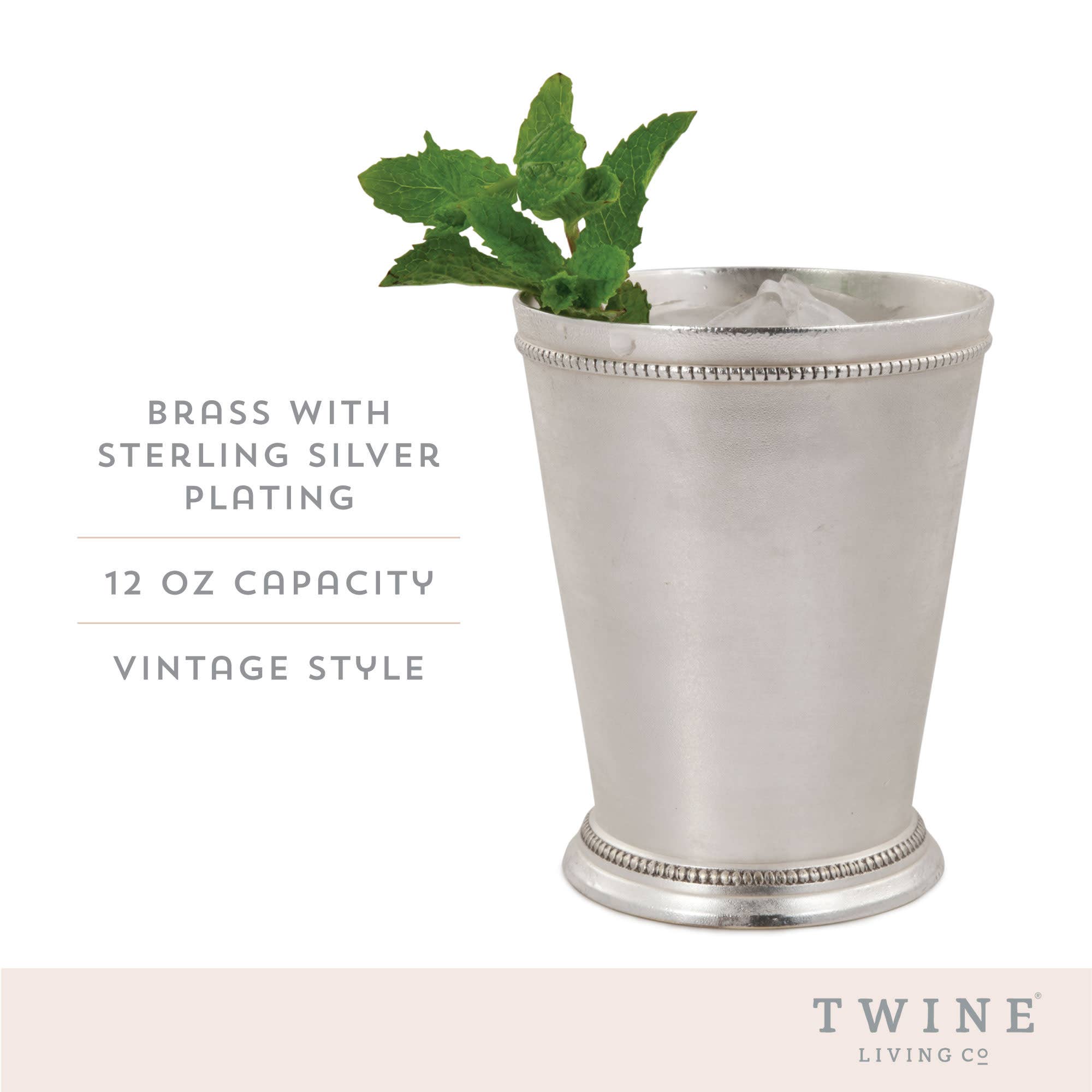 Twine - Vente Verres à cocktail/alcool - Gobelet Julep à la Menthe Vintage en Laiton Massif Plaqué Argent4