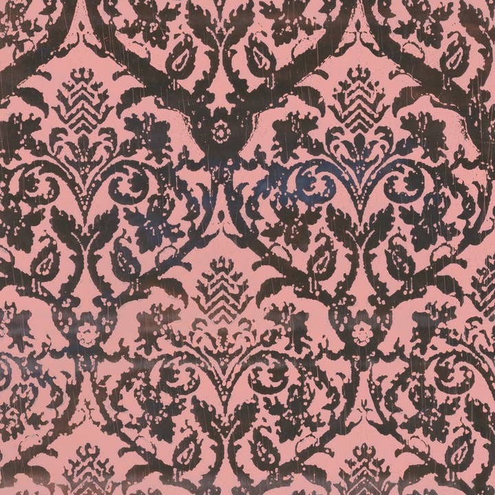 Papier vintage damassé argent métallique et rose pour la vente par Yozo Studio