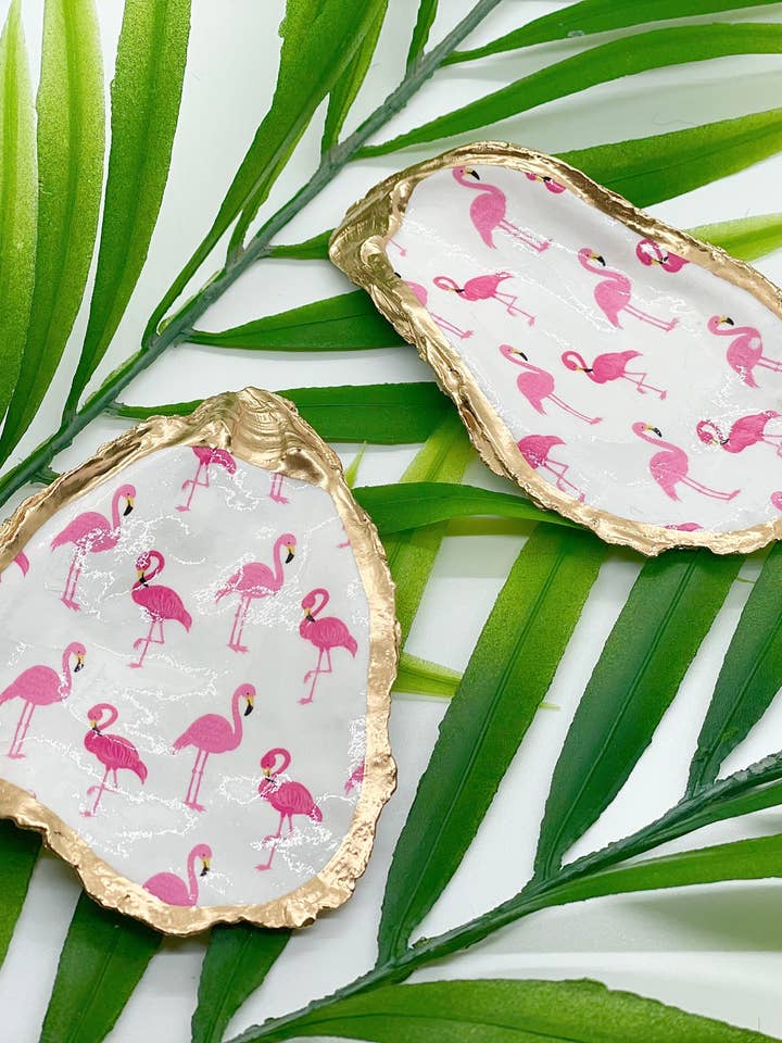 Flamingo Oyster Schmuckschale für den Großhandel von Alison Brooke Designs