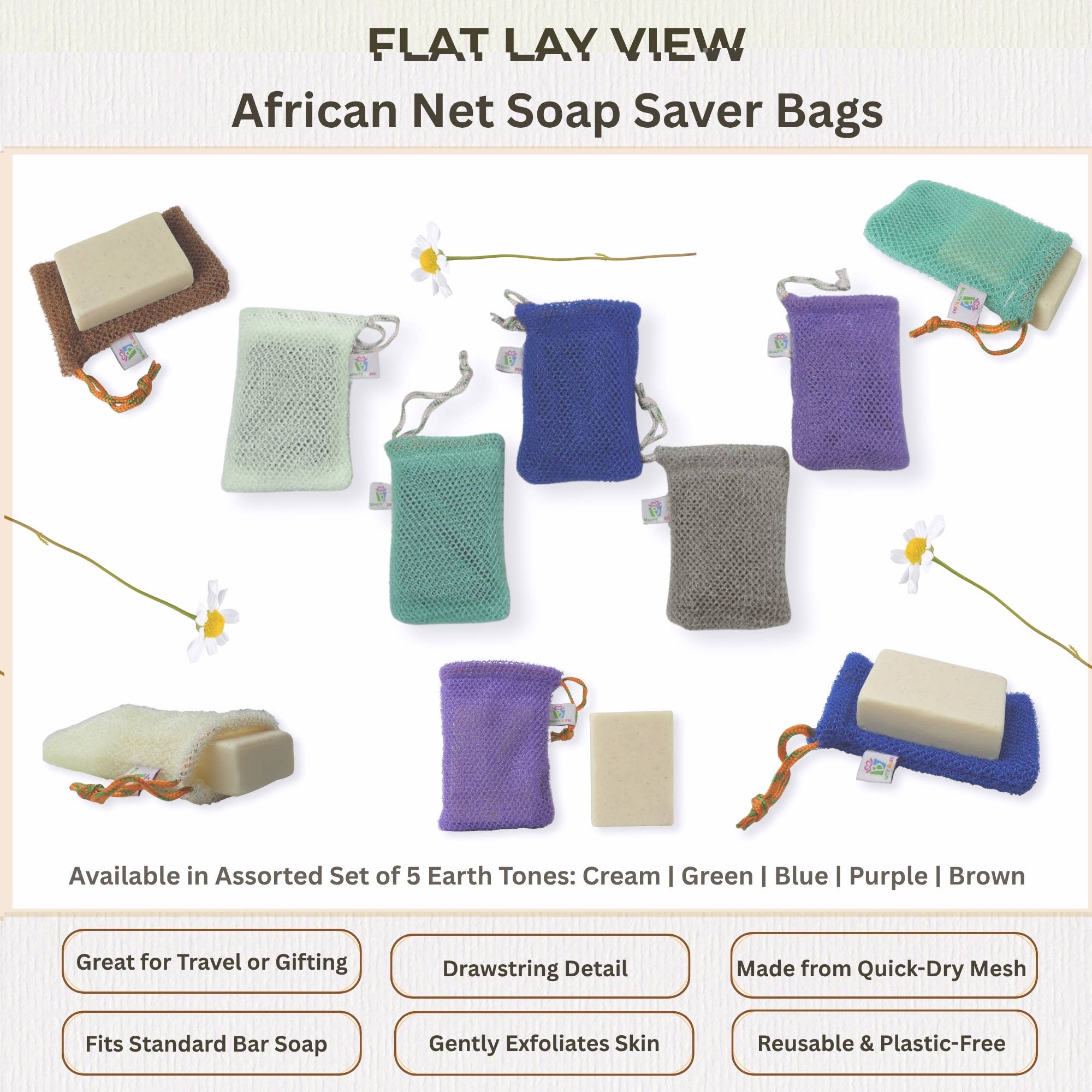 Beauty Blisss - Wholesale Soap Pouch/Sack/Bag - African Net Soap Saver Bag – Single & 3-Pack (Random Colors)3
