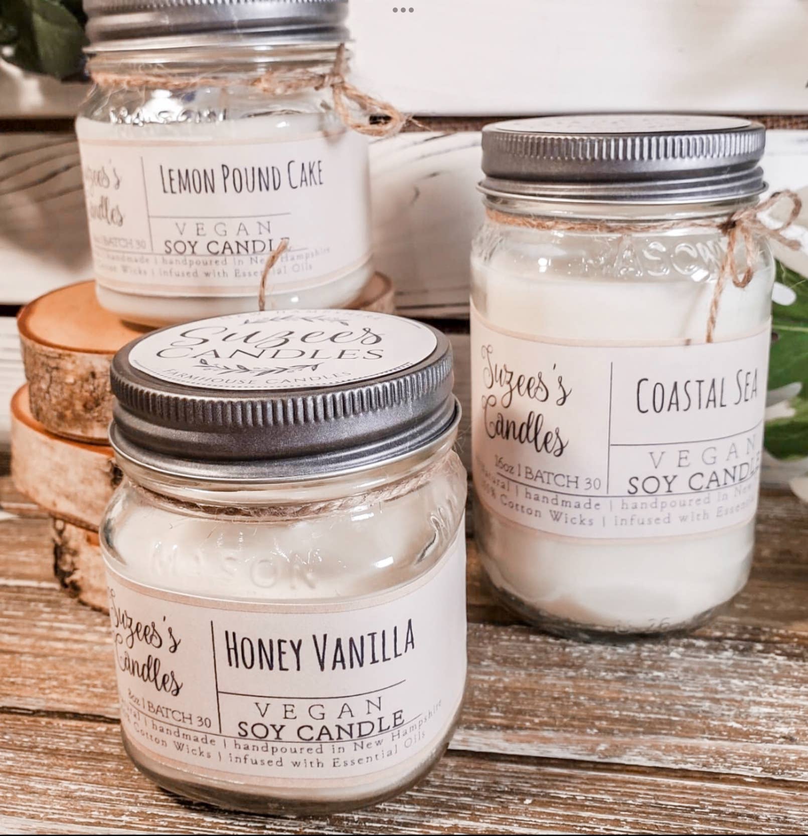 Suzee's Candles - Wholesale Jar/Filled Candle - 16oz White Jasmine & Mint Soy Candle, farmhouse Soy Candles2