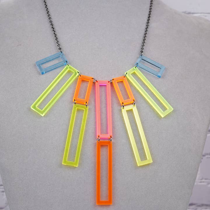 Neon Rainbow Geometric Acrylic Statement Necklace for wholesale by Design WhatHaveYou
