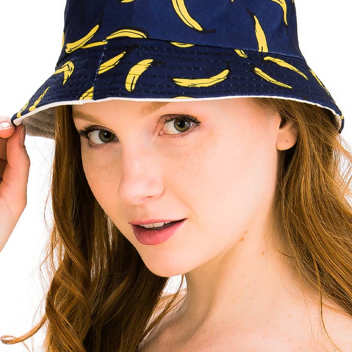 Cap Zone - Vente Bob – femme - Chapeau seau réversible en coton Banana Summer Festive0