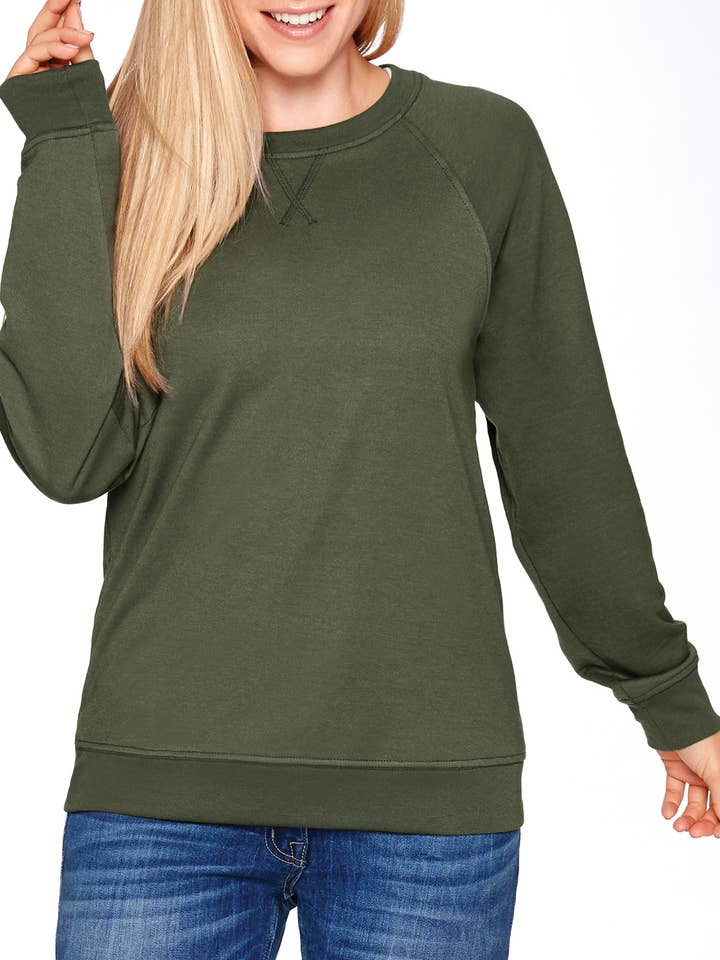 Mad Love Shop - Wholesale Graphic Sweatshirt - Unisex - Unisex Olive Lightweight Terry Sweatshirt with Mushroom1