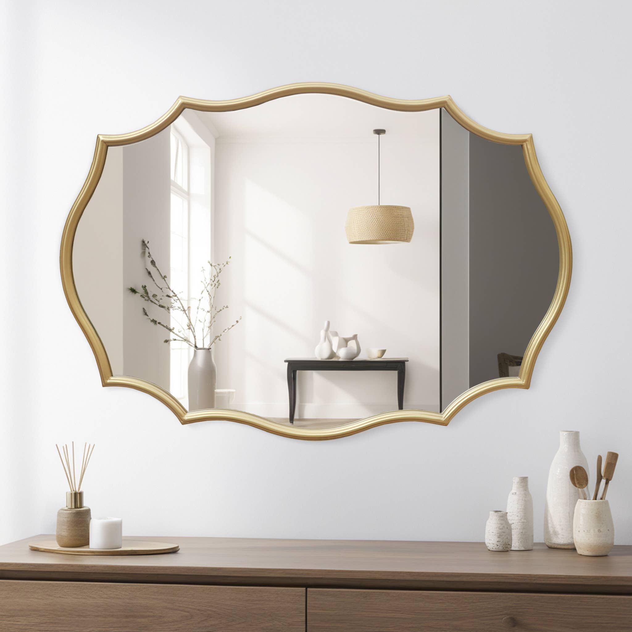Paris Loft Inc - Wholesale Wall Mirror - Scalloped Edge Metal Framed Bathroom Mirror6