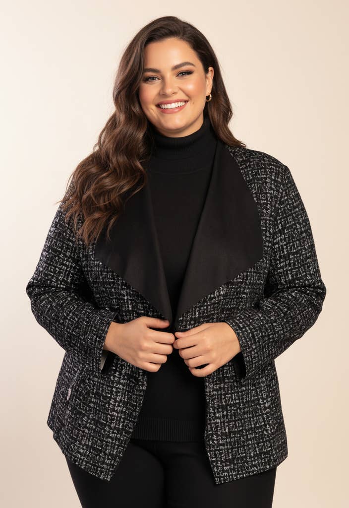Pomme Rouge Paris - Wholesale Jacket - Women's - Plus size jacket in black printed suede (C6126)0