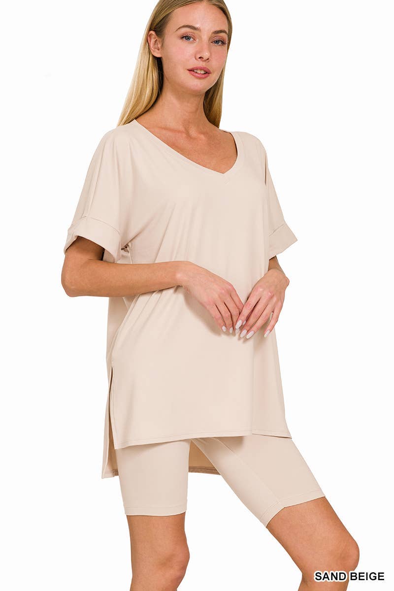 Vanilla Monkey - Wholesale Top & Short Set (NOT Loungewear) - Women's - Brushed Dty Microfiber V-neck Top And Biker Shorts30