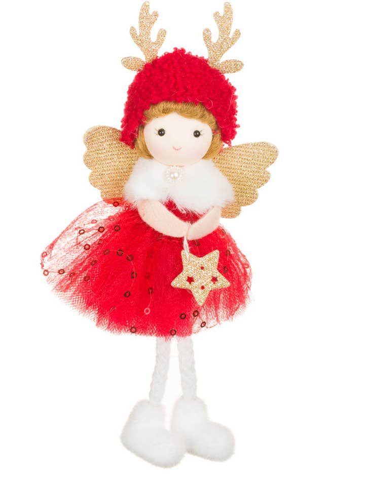 NEU-Rot/Gold Cherub Mädchenpuppe mit Rentierhut für den Großhandel von Starlight Collection