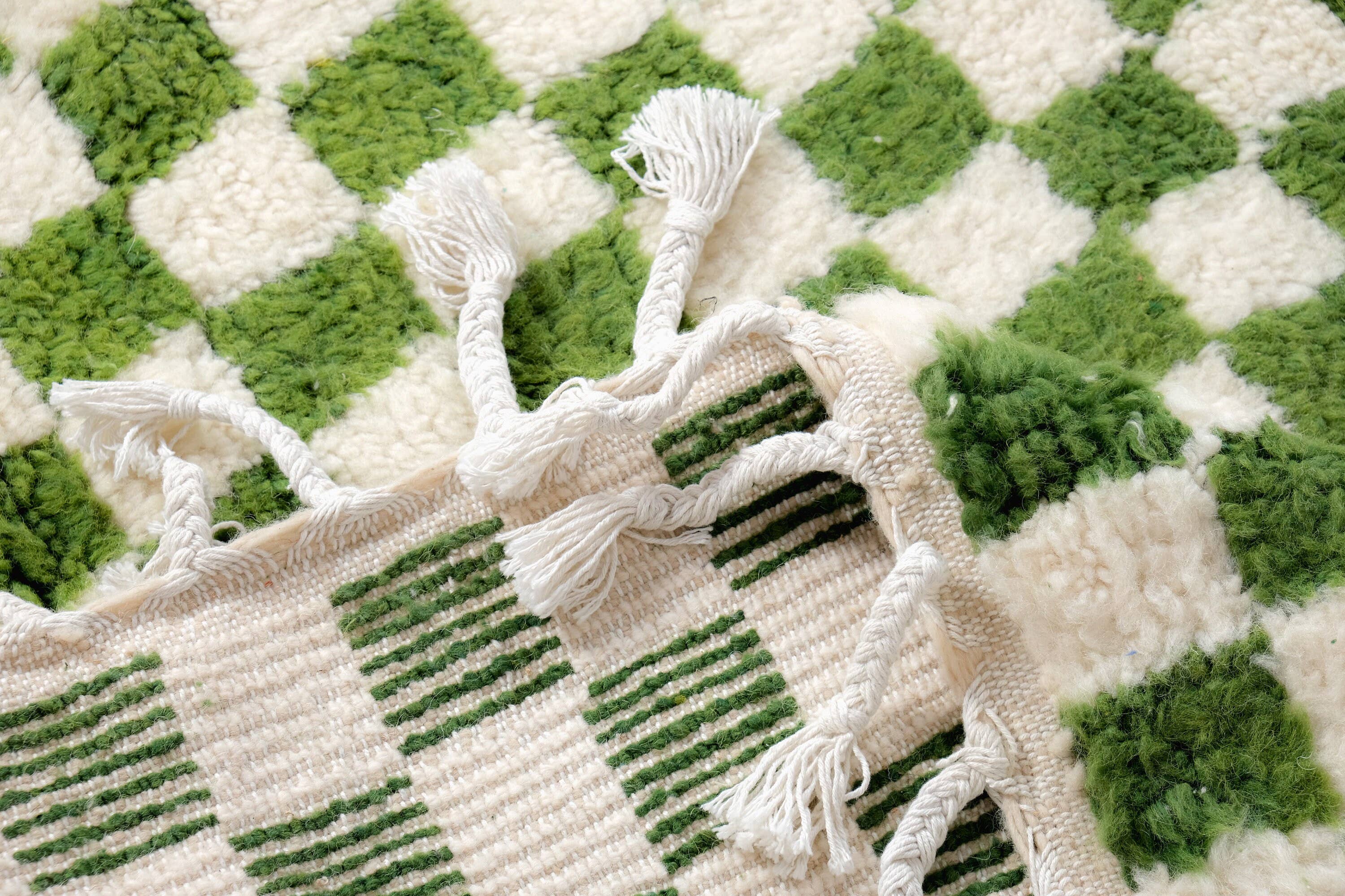 Moroccan Woven Treasures - Wholesale Area Rug - Green Checkered rug, Green Shag rug, Large Checkered rug8