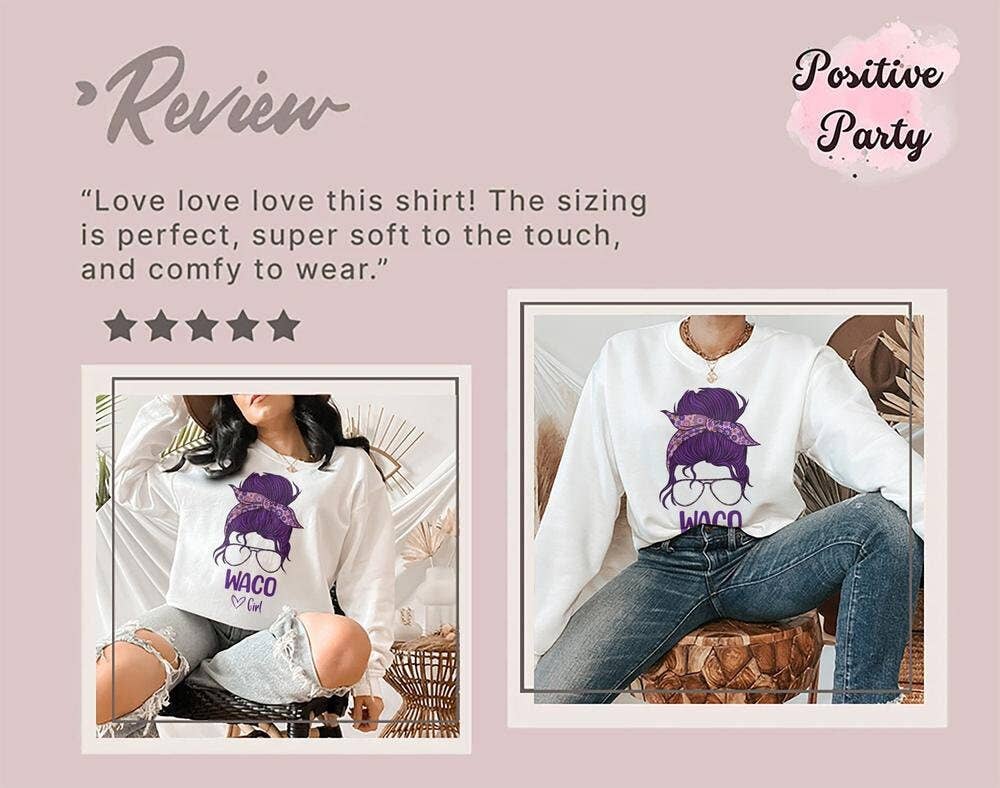 PositiveParty – T-shirt estampada - Mulher por atacado – Camisa Waco Menina, Presente Born In Waco8