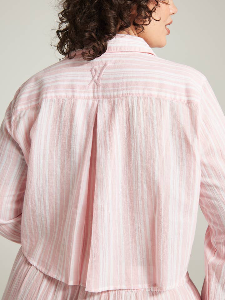 Nudea - Wholesale Button Down Shirt - Women's - The Cropped Shirt - Fondant Pink Stripe