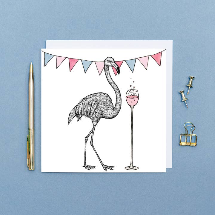 Animal Celebration Card - Flamingo // Eco-friendly Cards // Wildlife Art Cards for wholesale by Wild Lines