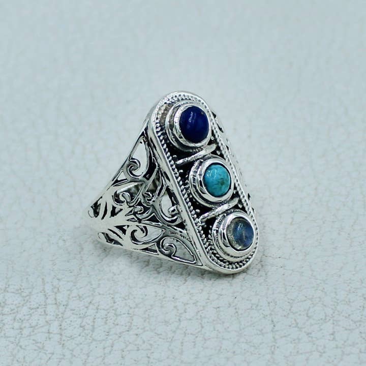 Silvex Jewelry – Engroshandel Statementring – Turkis, Lapis Lazuli Sterling Sølvring4
