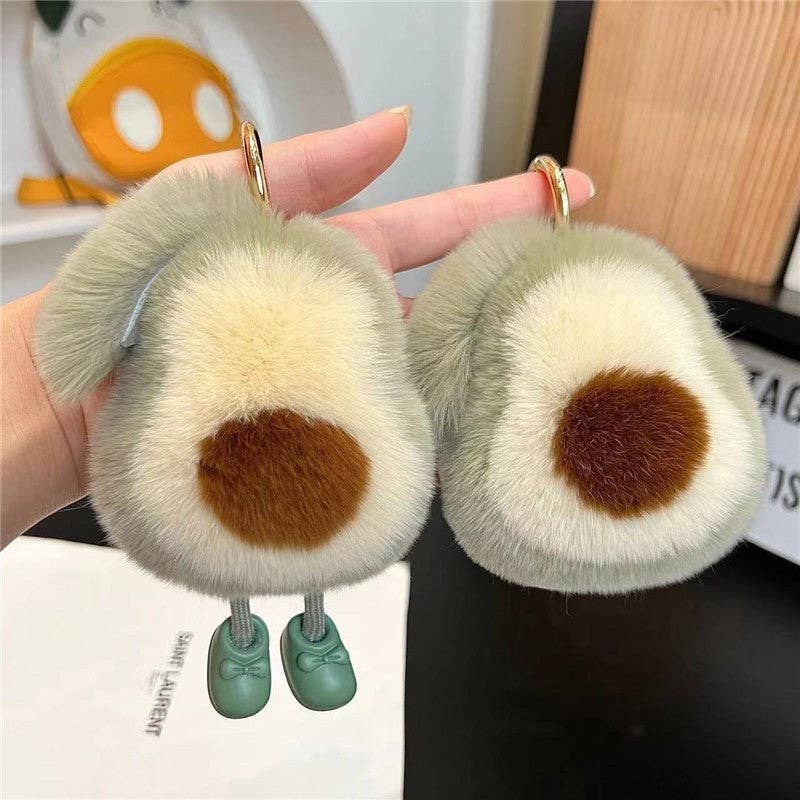 Plush Looks – wholesale Keychain – Women's – Rex Rabbit Fur Cute Fluffy Avocado Keychain1