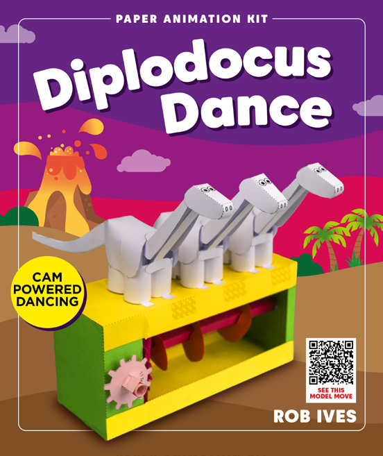 Go on make me – wholesale DIY craft kit – Child – Diplodocus Dance  - Rob Ives Paper Animation Kits0