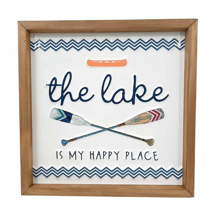 11.75" The Lake is my Happy Place Metal and Wood Wall Sign for wholesale by CB Home Collection