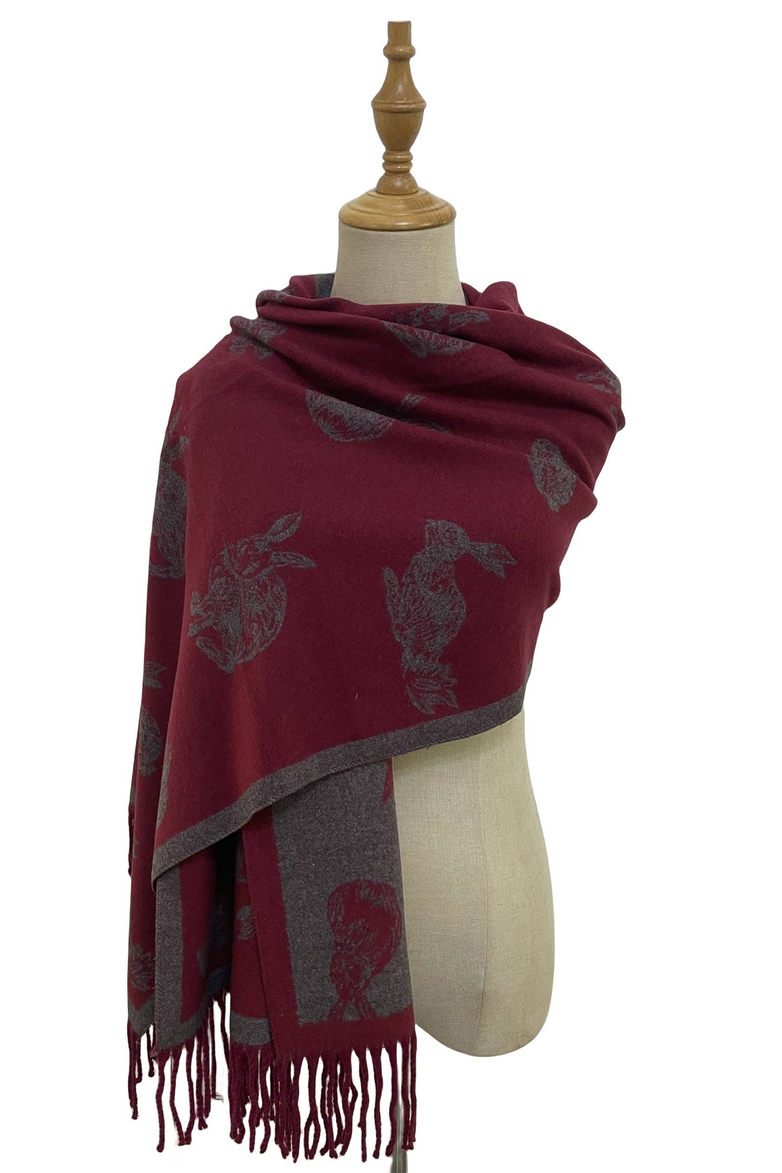 Fashion Scarf World - Wholesale Scarf - Women's - Rabbit / Hare Reversible Tassel Scarf0