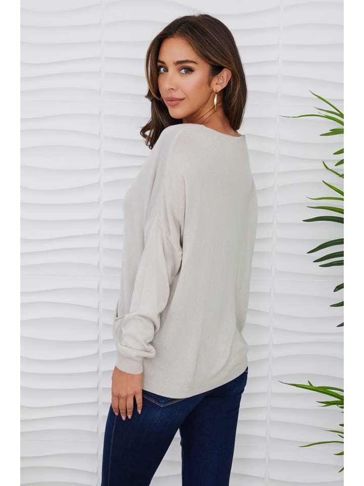 MILIO MILANO – Großhandel Strickjacke – Damen – ITALIENISCHE MODAL-STRICKJACKE MIT TASCHE (12555-BEIGE)