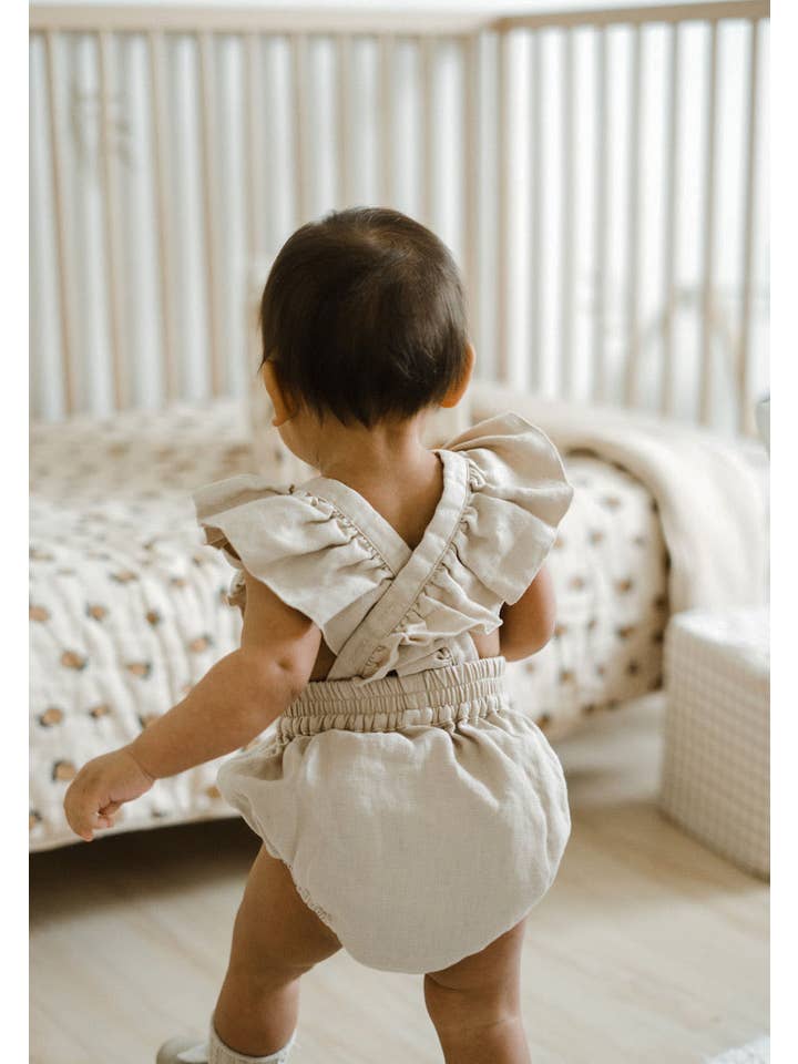 Oat Children - Wholesale Bodysuit (Non-Footed) - Baby - Linen Flutter Sleeve Bloomer Romper - Petal