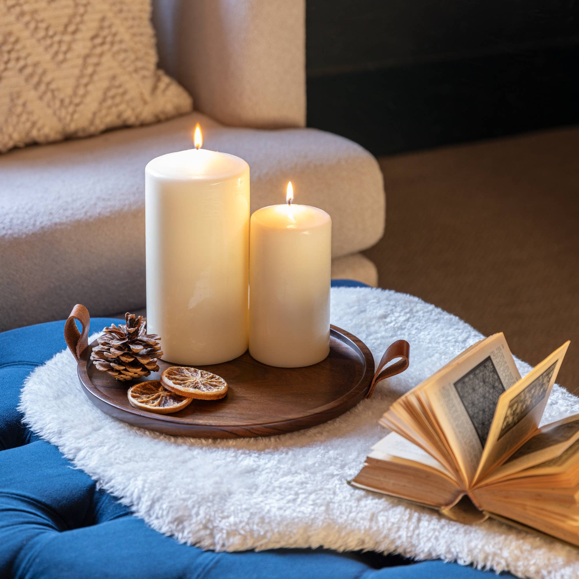 Ivyline – wholesale Candle holder – Harvey Acacia Wood Walnut Wooden Candle Plate D28cm0