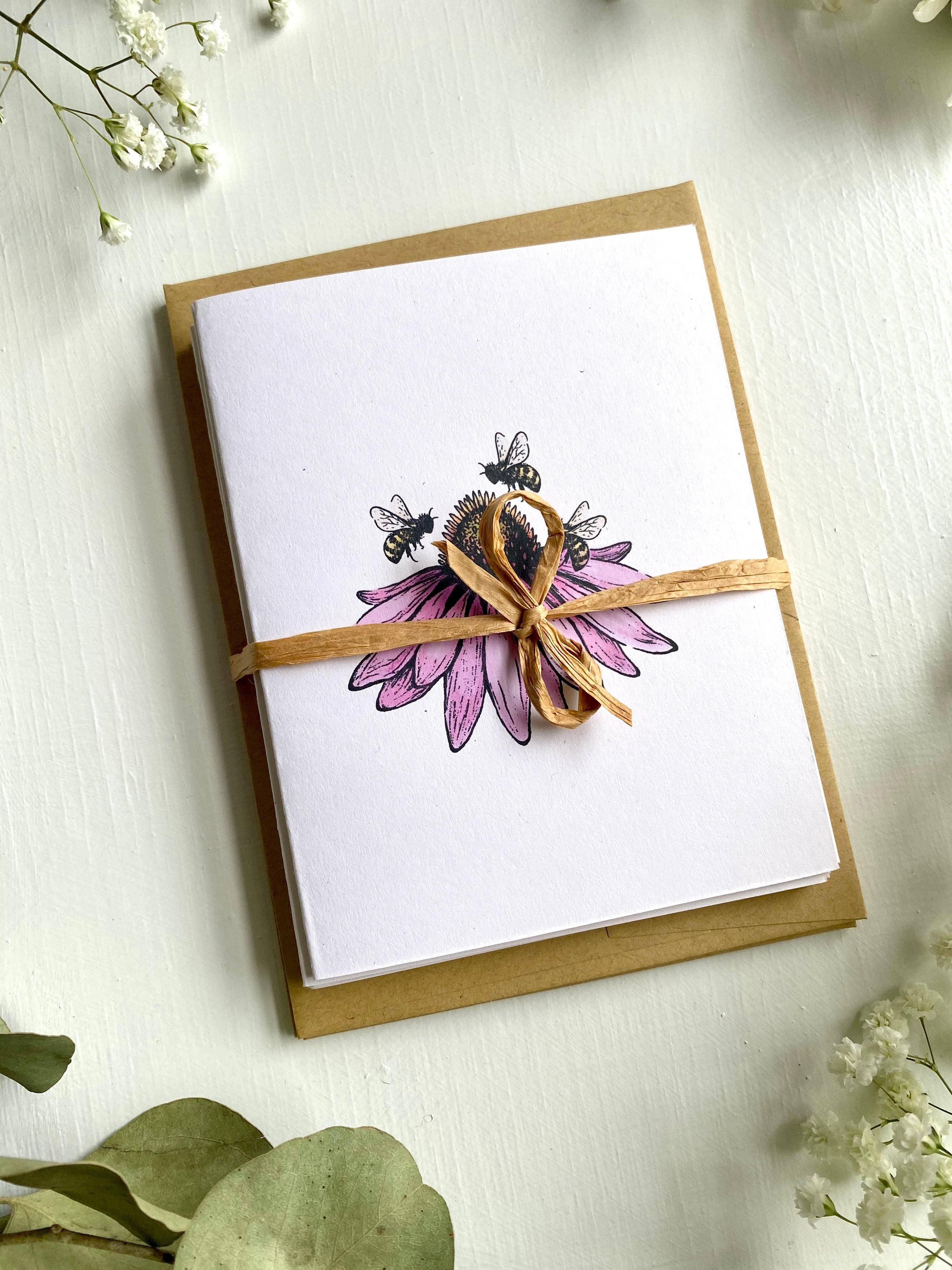 Wanderite - Wholesale Everyday Greeting Card - Echinacea + Bees Blank Card4