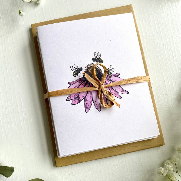 Wanderite - Vente Carte de vœux classique - Carte blanche Echinacea + Bees4