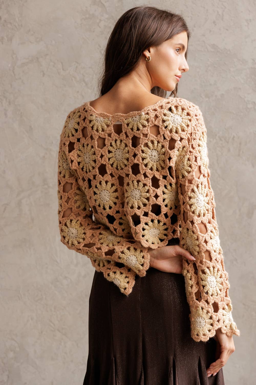 STORIA - Wholesale Knit Sweater - Women's - JT4104-1-CROCHET FLOWER LONG SLEEVE CROP TOP5