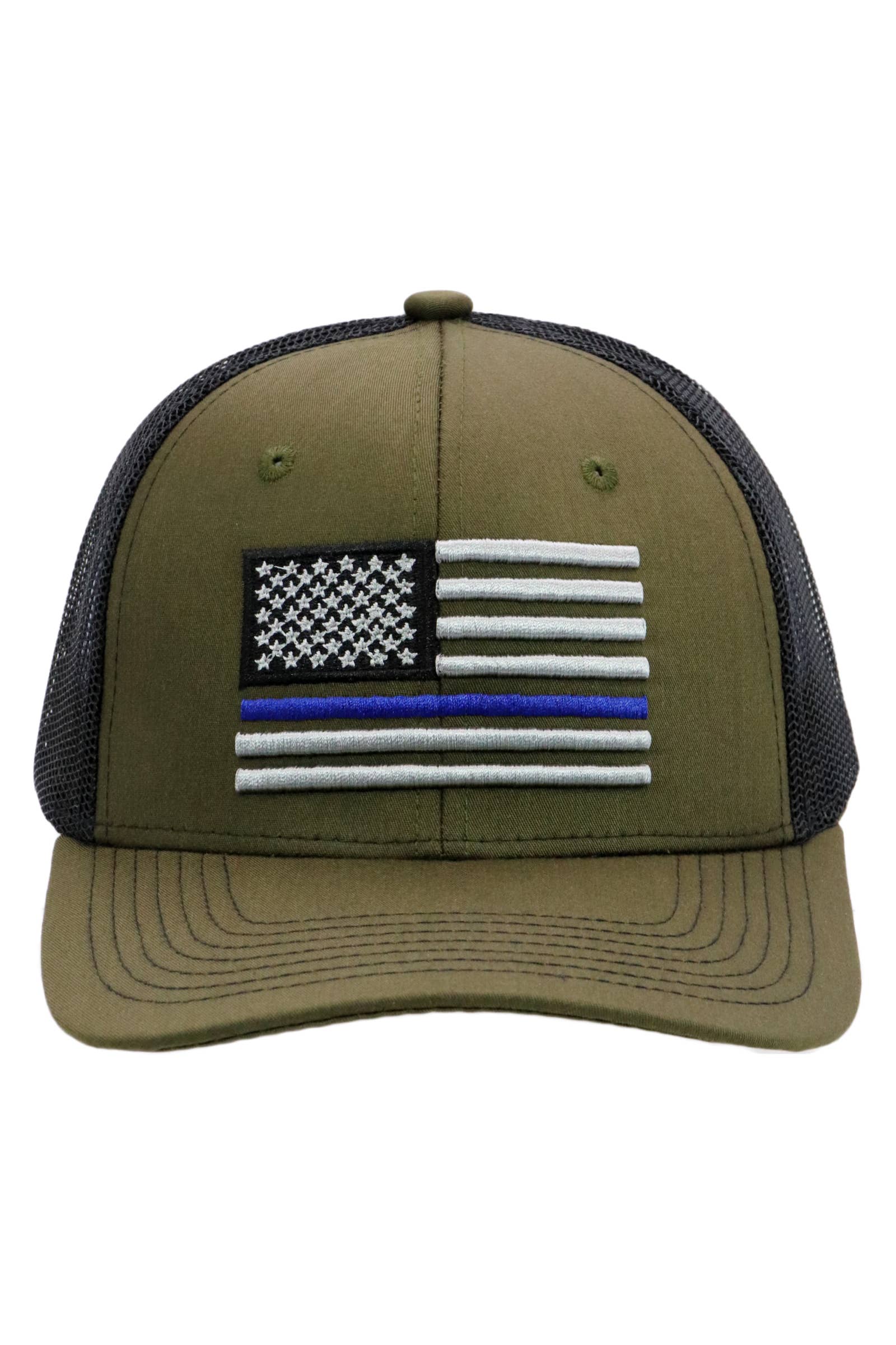 Cap Zone - Vente Casquette de camionneur – unisexe - Casquette de camionneur en maille avec drapeau américain à ligne bleue de la police4