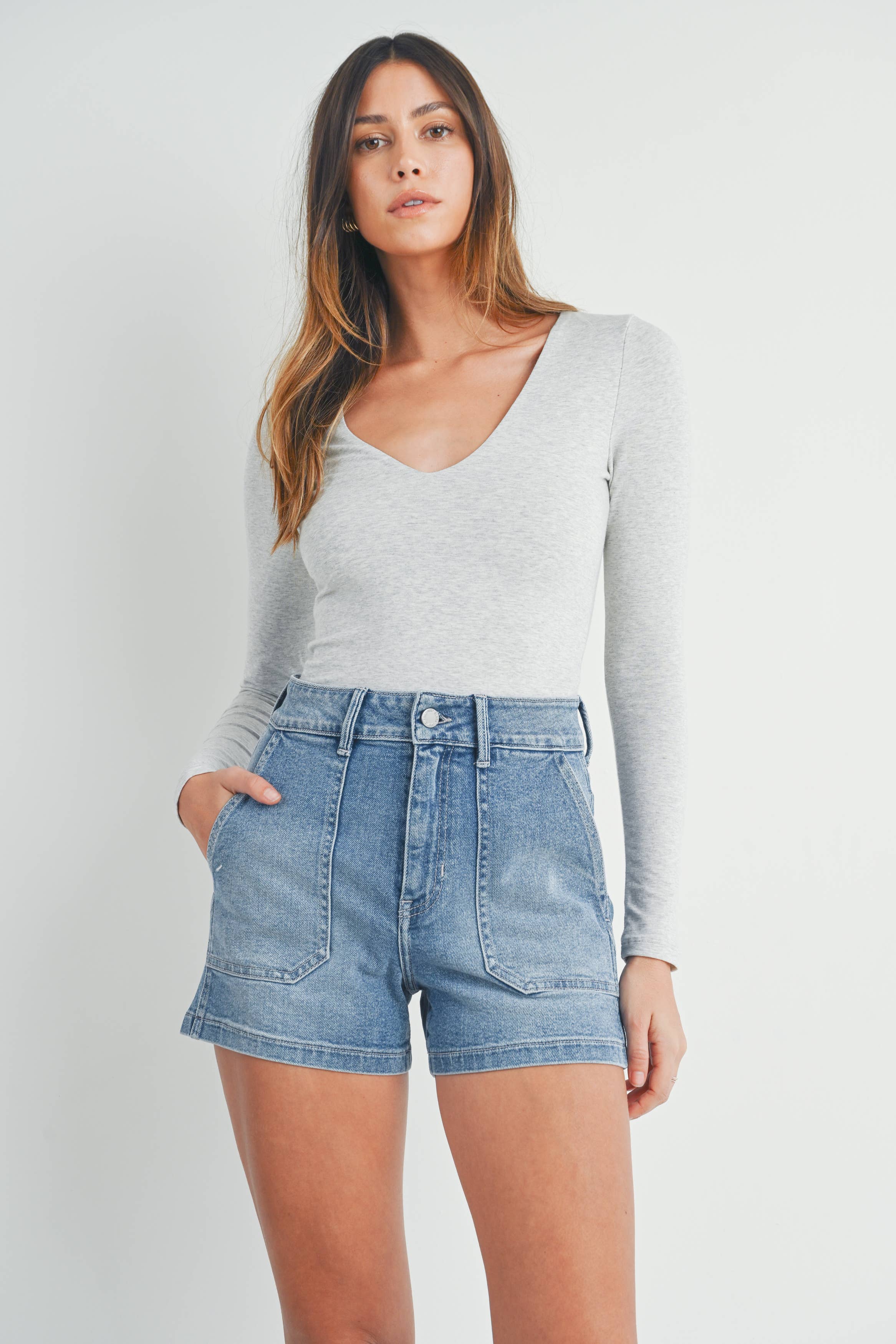 JUST BLACK DENIM - Wholesale Shorts - Women's - BH404J - LT - High Rise Utility Cargo Short