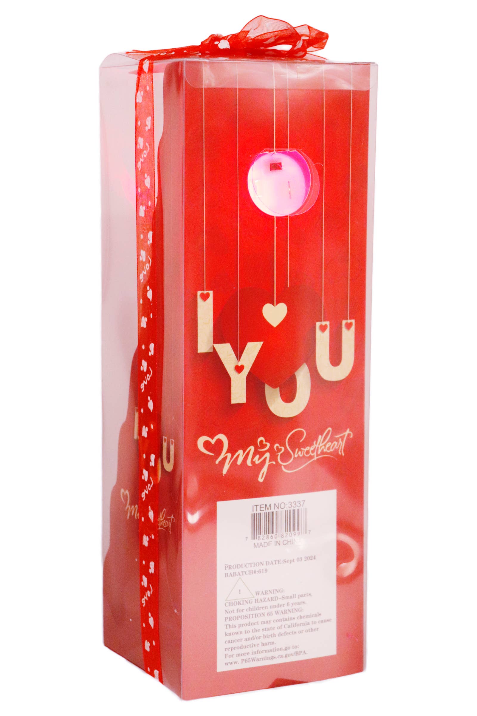 Cap Zone - Wholesale Decorative tabletop object - I Love You Light-Up Pink Heart Teddy Bear Gift Box - 12 Inch3