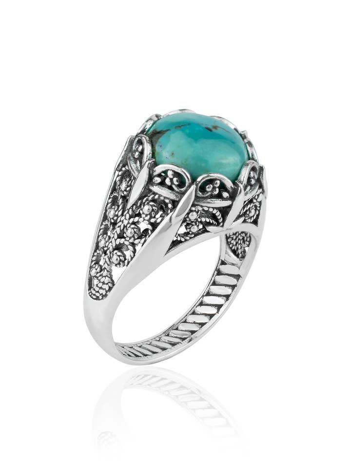 Turquoise Gemstone Ring - Mini Dome Cocktail Design for wholesale by Filigranist Jewelry