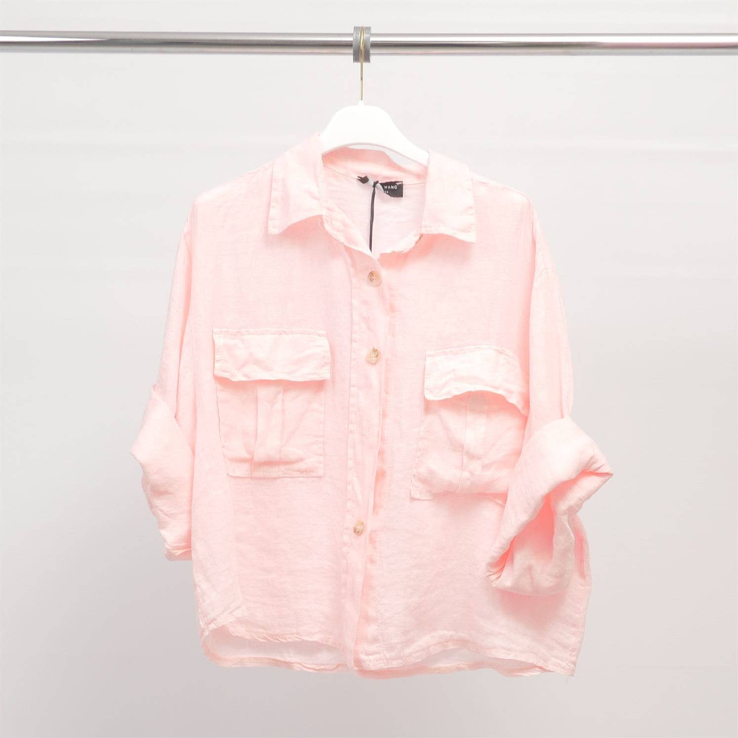 Cecile Wang - Wholesale Button Down Shirt - Women's - Short linen shirt with front pockets YX894410