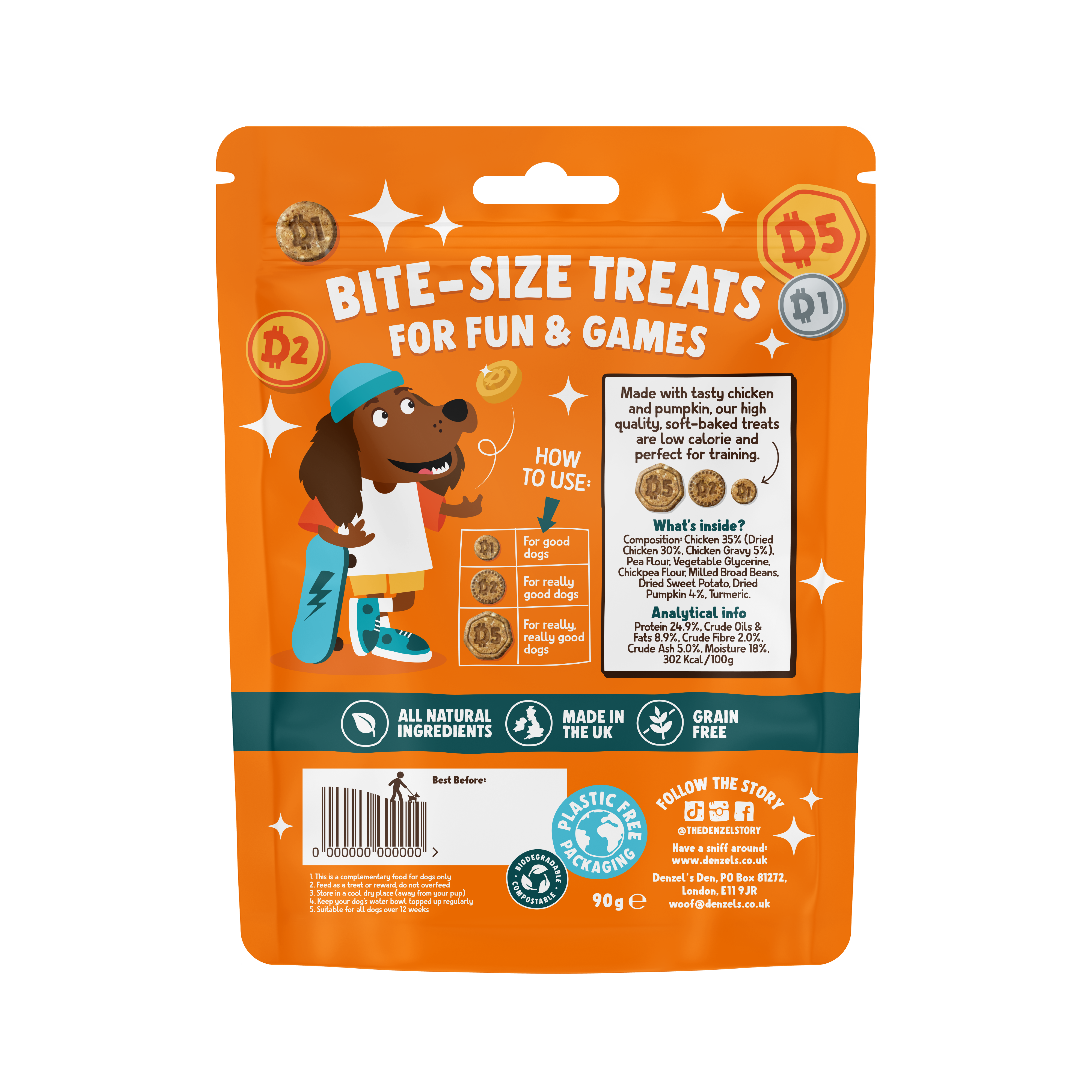 Denzel's - Healthy Dog Treats – wholesale Pet treats – Dog – Denzel’s Coins - Chicken & Pumpkin Dog Treats (90g)1