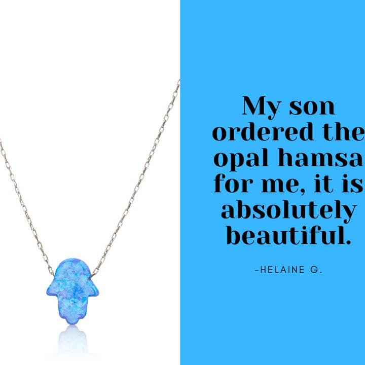 ALEF BET JEWELRY - Vente Colliers à pendentif - Collier main Hamsa opale bleue sur chaîne en argent sterling4