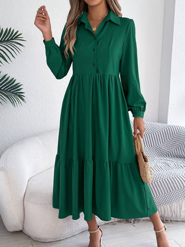 Wholesalesir - Vente Robe – femme - Robe décontractée à col rabattu et manches longues2