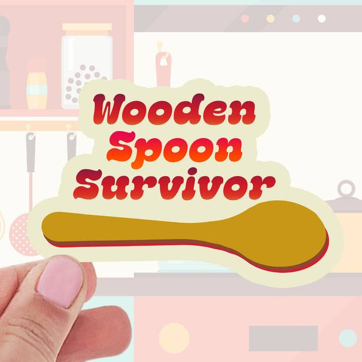Retro Wooden Spoon Survivor - Funny Nostalgia Sticker for wholesale by Otto's Grotto