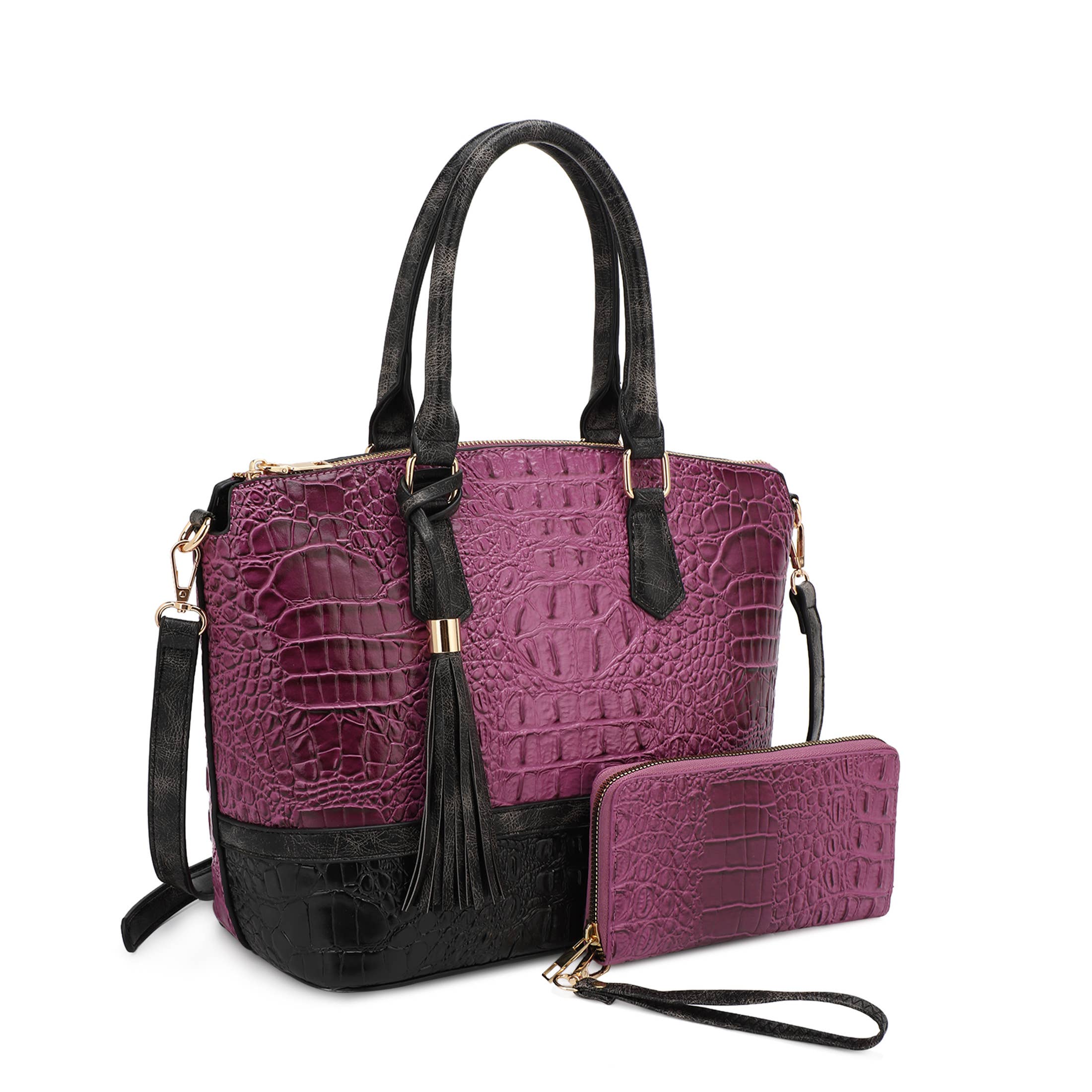 KAYLA+AVA - Vendita all'ingrosso Borsa tote - Donna - BORSA VERONICA CON MOTIVO COCCODRILLO GOFFRATO BICOLORE CON PORTAFOGLIO12