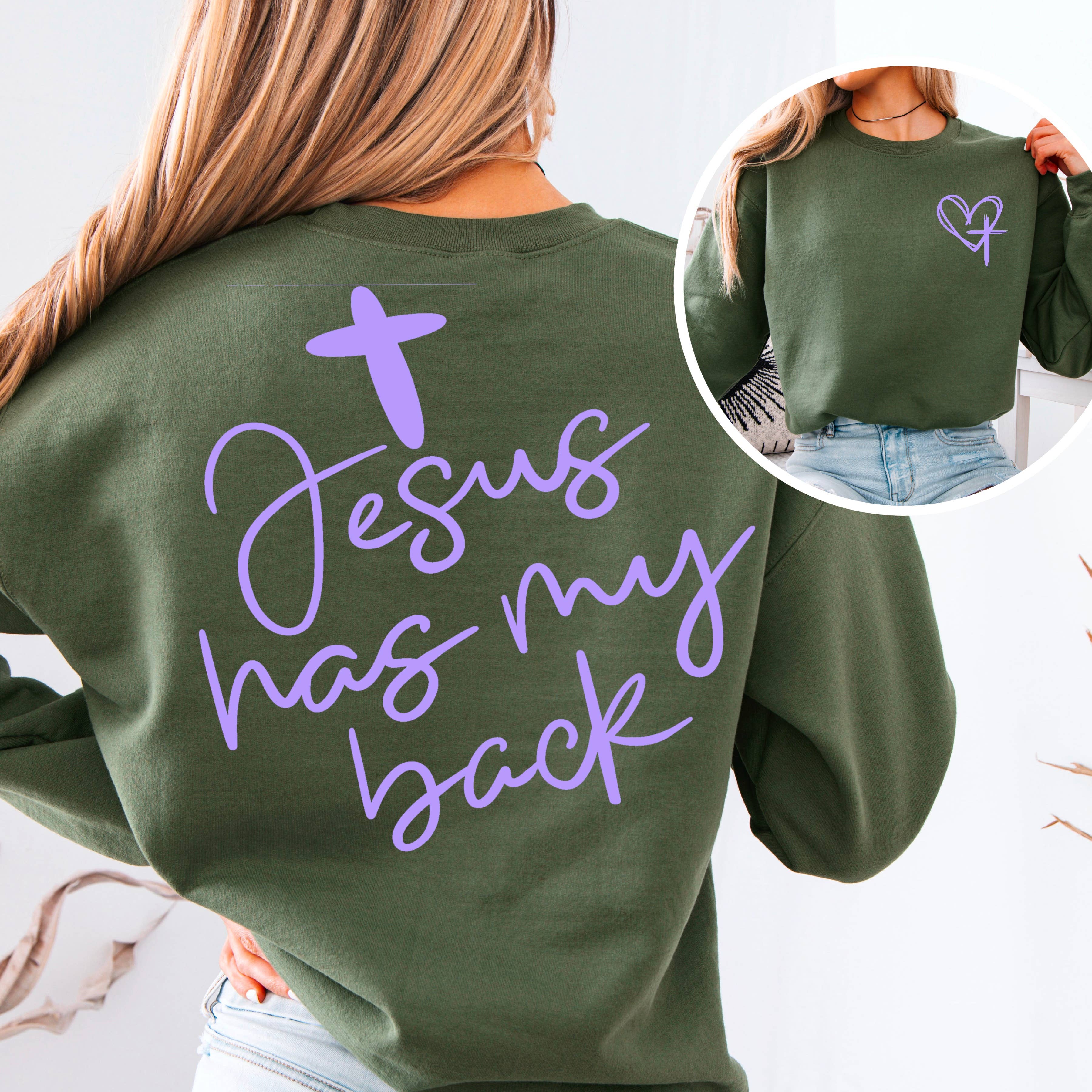 Shoppe SHC - Wholesale Graphic Sweatshirt - Women's - Jesus Has My Back  Screen Print Sweatshirt  11