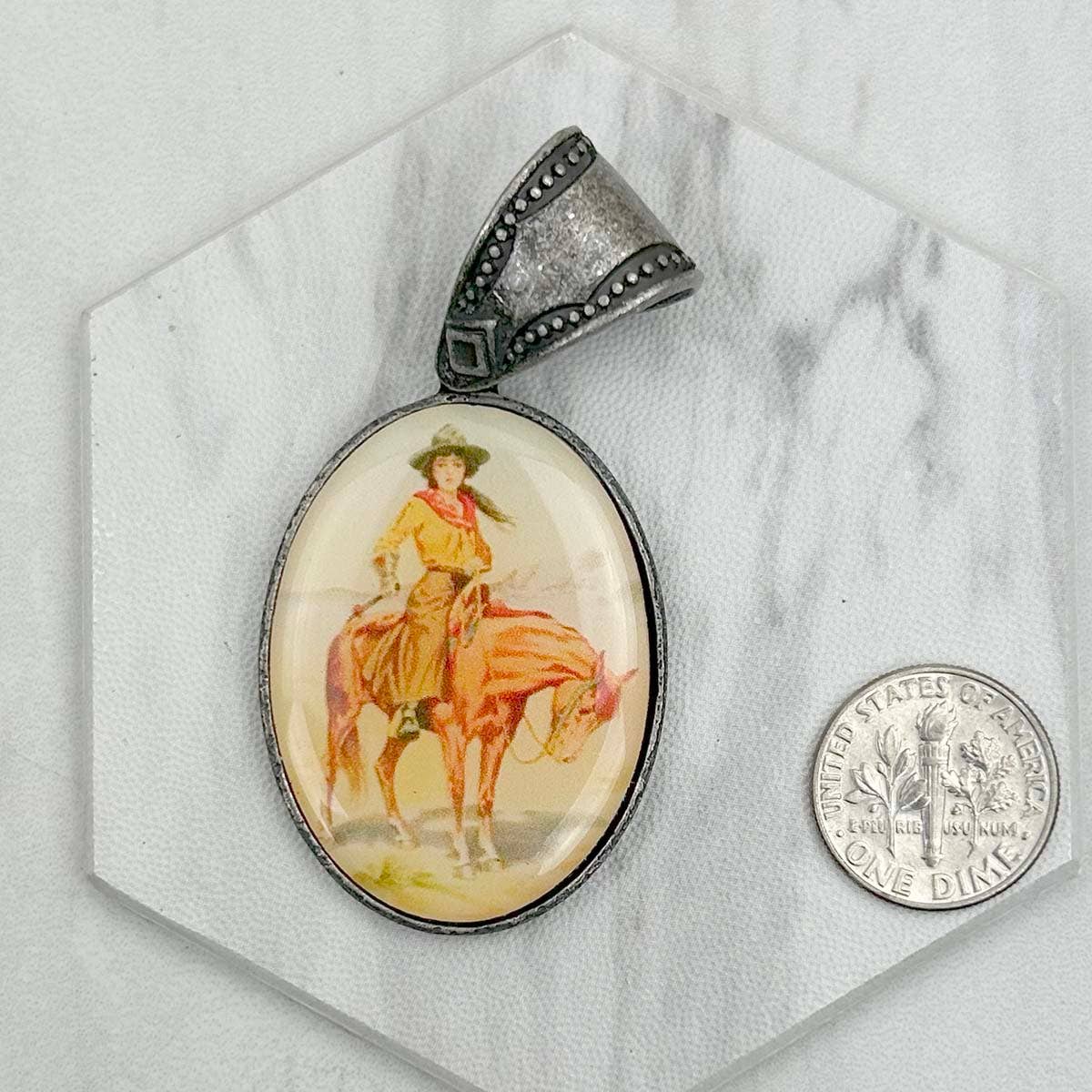 Western Elite Jewelry - Wholesale Individual Charm/Pendant - PD231210SL-71                                silver metal oval cowboy pendent2
