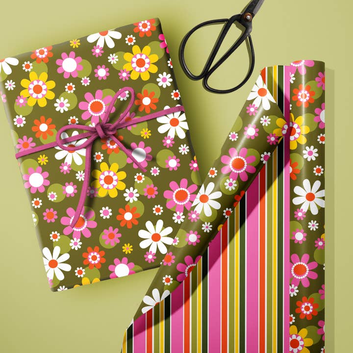 Groovy Floral Bunch Double Sided Gift Wrap Set for wholesale by Mod Lounge Paper Company