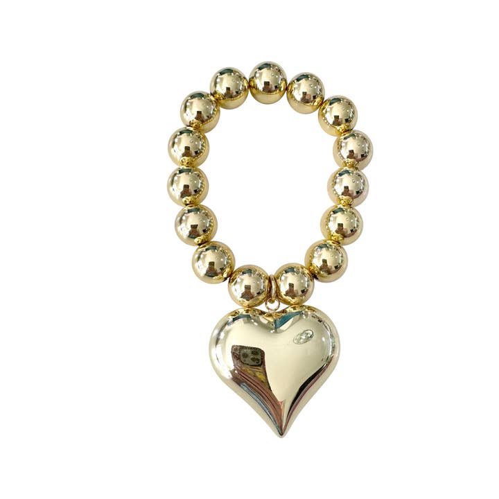 Gemelli - Wholesale Charm/Dangle Bracelet - Gina Beaded Puffy Heart Charm Bracelet