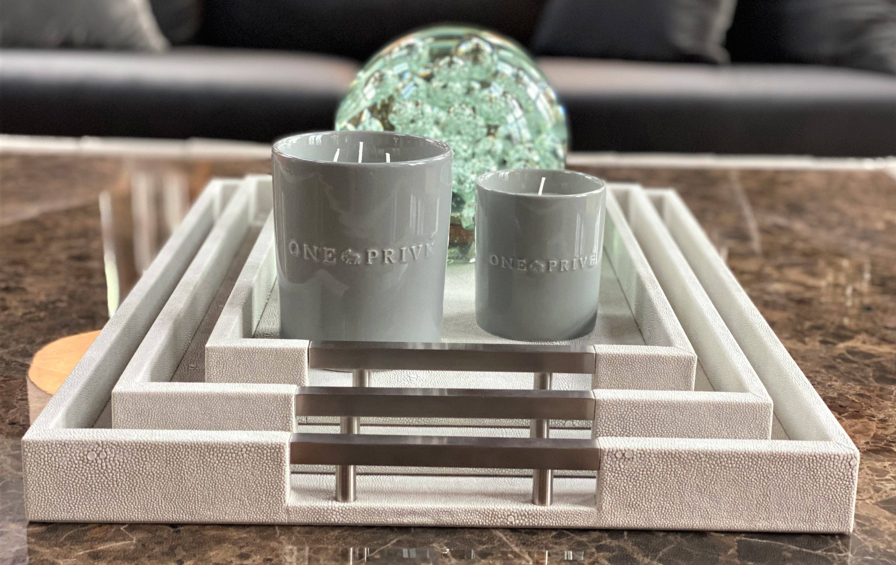 One Preevay Luxury Home Furniture & Decor - Wholesale Serving Tray - Thursby Luxury Shagreen Serving Tray | Exotic Embossed Leather | Nickel Handwear12