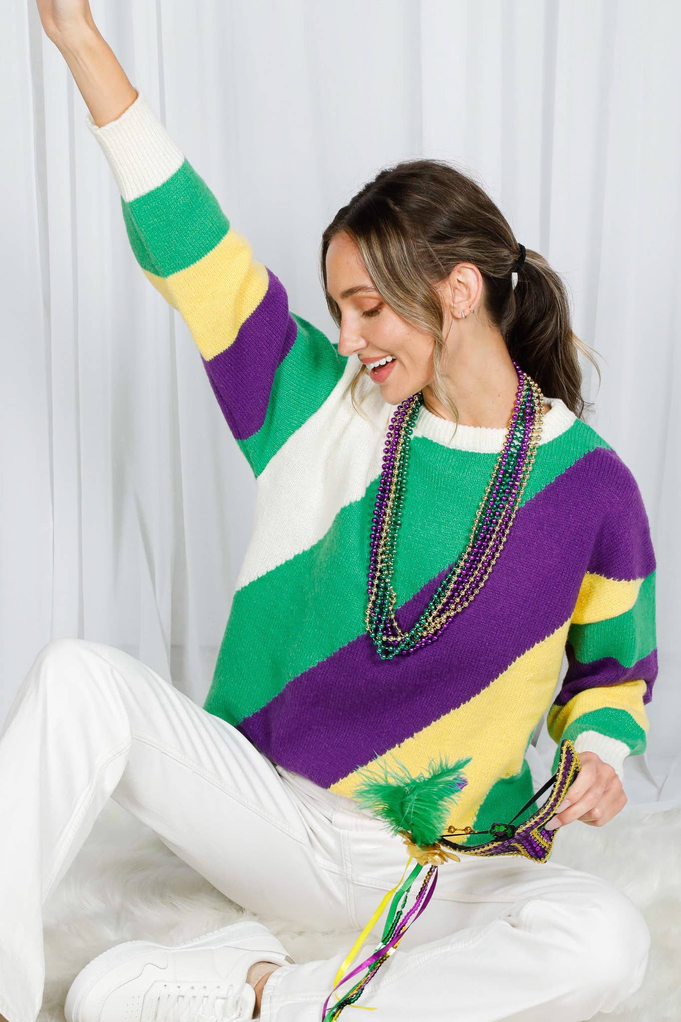 Multi Camisola de malha Mardi Gras Color Block VT60708A para venda a revendedores na Faire6